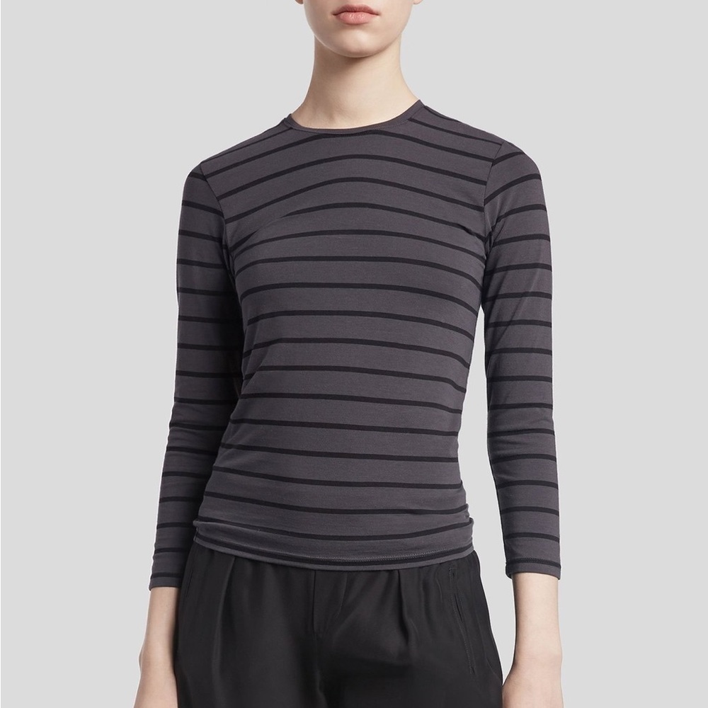 ATM Striped Pima Cotton Long Sleeve Baby Tee in Asphalt Combo Size L